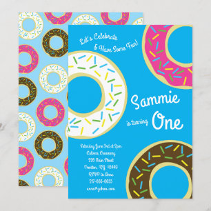 Doughnuts Colourful 1st Birthday Invitations