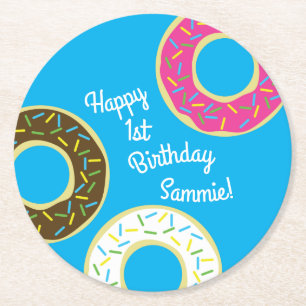 Doughnuts Colourful Doughnuts1st Birthday Party Th Round Paper Coaster