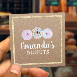 Doughnuts Cupcake Handmade Bakery Cafe Rustic Square Business Card