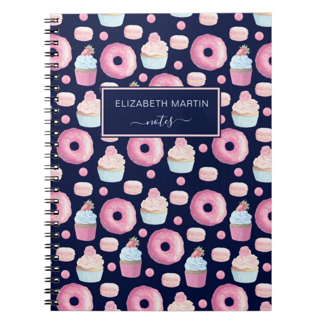Doughnuts, cupcakes and macarons notebook (Front)