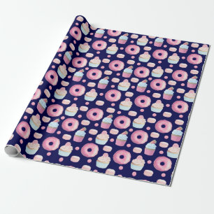 Doughnuts, cupcakes and macarons wrapping paper