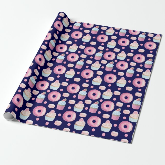 Doughnuts, cupcakes and macarons wrapping paper (Unrolled)