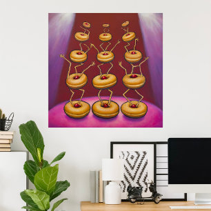 Doughnuts Dancing Whimsical Doughnut Characters Poster
