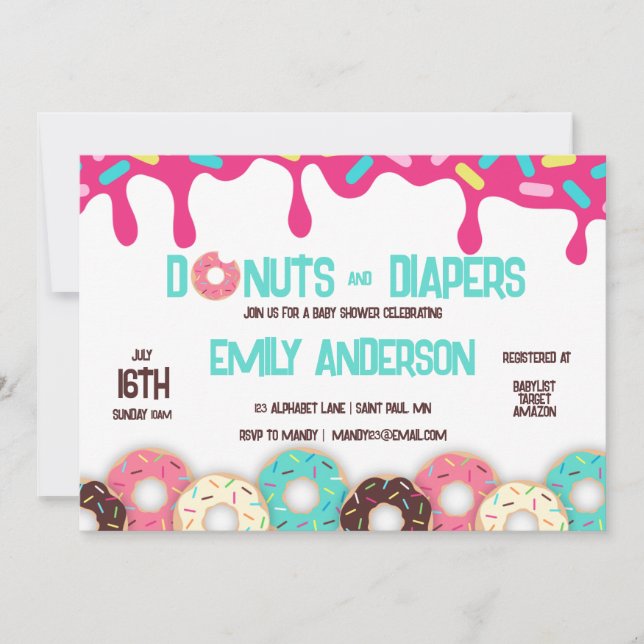 Doughnuts & Diapers Baby Shower Invitation (Front)