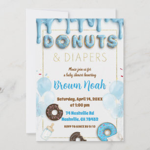 Doughnuts & Diapers Baby Shower Invitation   Blue 