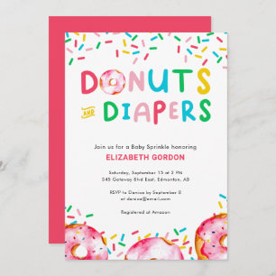 Doughnuts & Diapers Baby Sprinkle Cute Colourful F Invitation