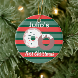 Doughnuts First Christmas Merry Christmas Ceramic Ornament