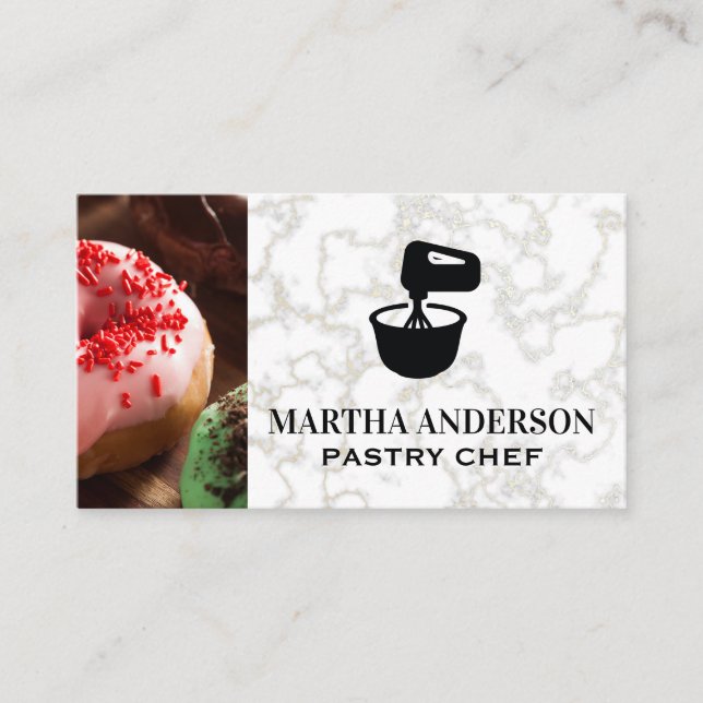 Doughnuts  | Gold White Marble | Mixing Bowl Business Card (Front)