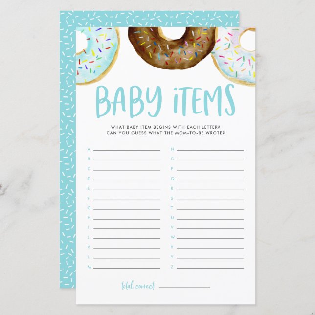 Doughnuts Guess The Baby Items Baby Shower Game (Front/Back)