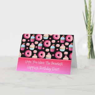 Doughnuts Macarons And Cupcake Pattern Happy Birth Card