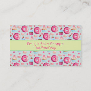 Doughnuts Macarons And Cupcake Pattern In Watercol Business Card