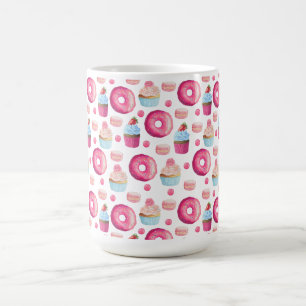 Doughnuts Macarons And Cupcake Pattern In Watercol Coffee Mug