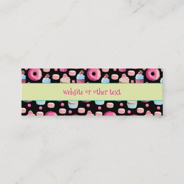 Doughnuts Macarons And Cupcake Pattern Website Mini Business Card (Front)