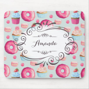 Doughnuts Macarons And Cupcake Whimsical Personali Mouse Pad