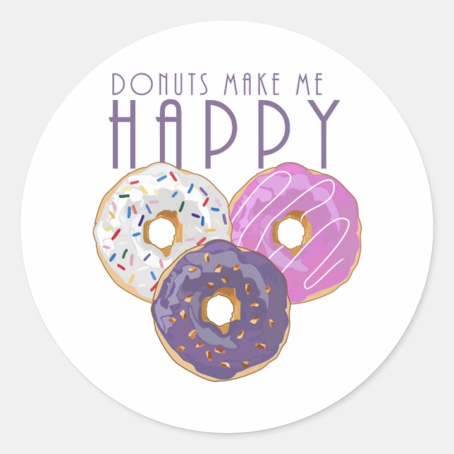 Doughnuts Make Me Happy Classic Round Sticker (Front)