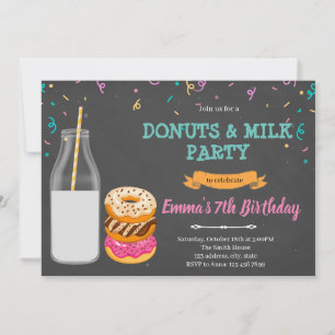 Doughnuts milk party theme invitation