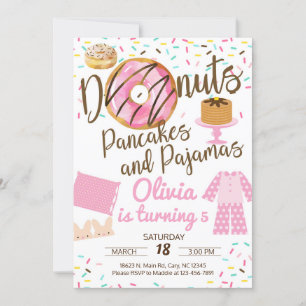 Doughnuts, pancake and pyjamas, sleepover invitati invitation