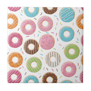 Doughnuts pink blue and bites chocolate pattern ceramic tile