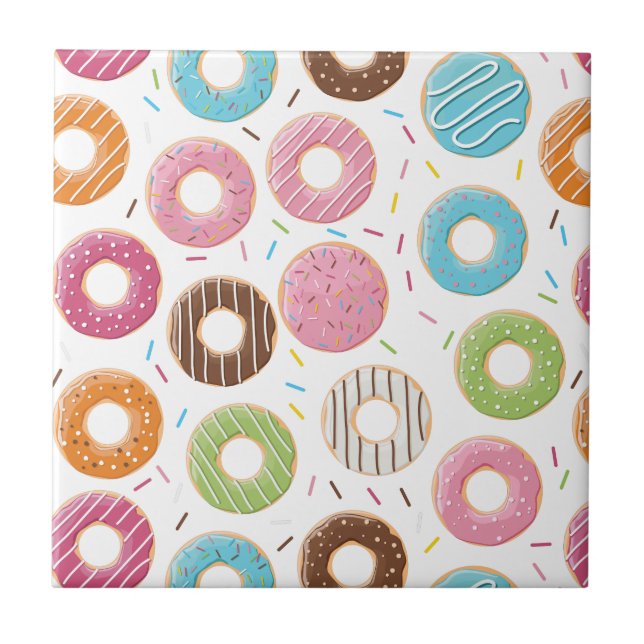 Doughnuts pink blue and bites chocolate pattern ceramic tile (Front)