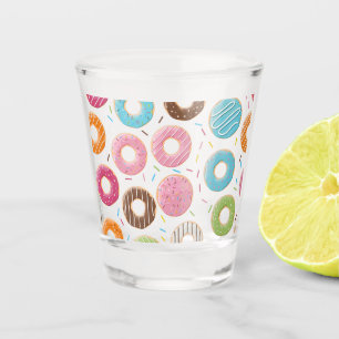 Doughnuts pink blue and bites chocolate pattern shot glass