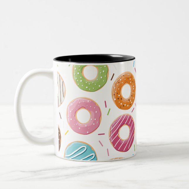 Doughnuts pink blue and bites chocolate pattern Two-Tone coffee mug (Left)