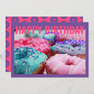 Doughnuts Purple Birthday Greeting Card