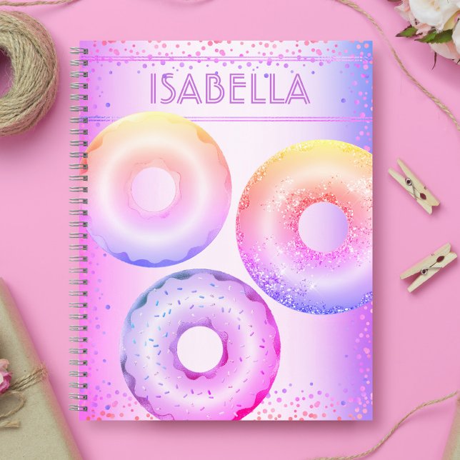 Doughnuts purple pink rainbow glitter glam name  notebook (Creator Uploaded)