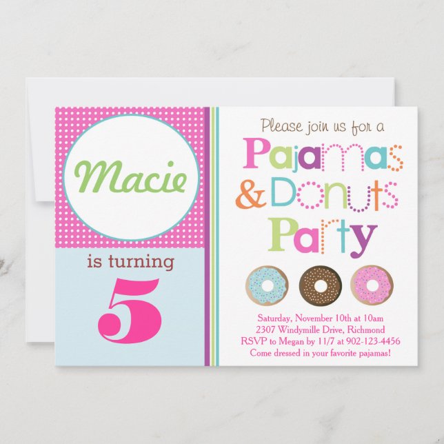 Doughnuts & Pyjamas Party Invitation (Pink) (Front)