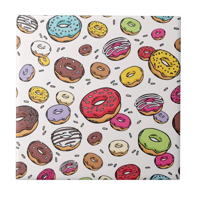 Doughnuts seamless pattern ceramic tile (Front)