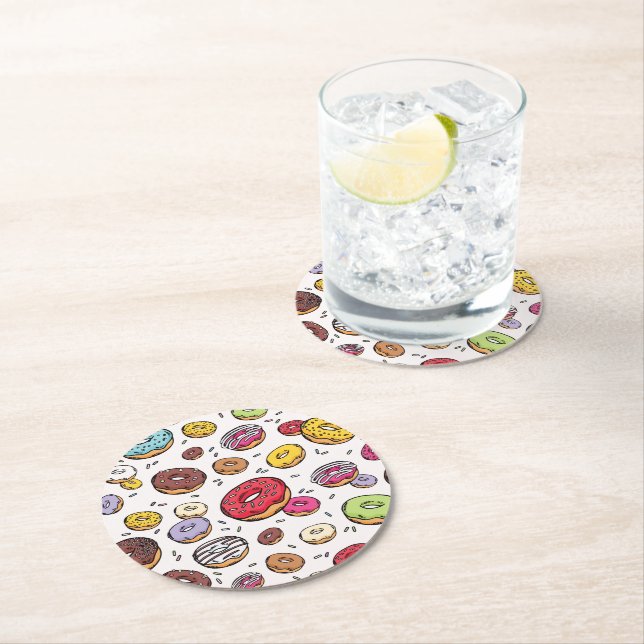 Doughnuts seamless pattern round paper coaster (Insitu)