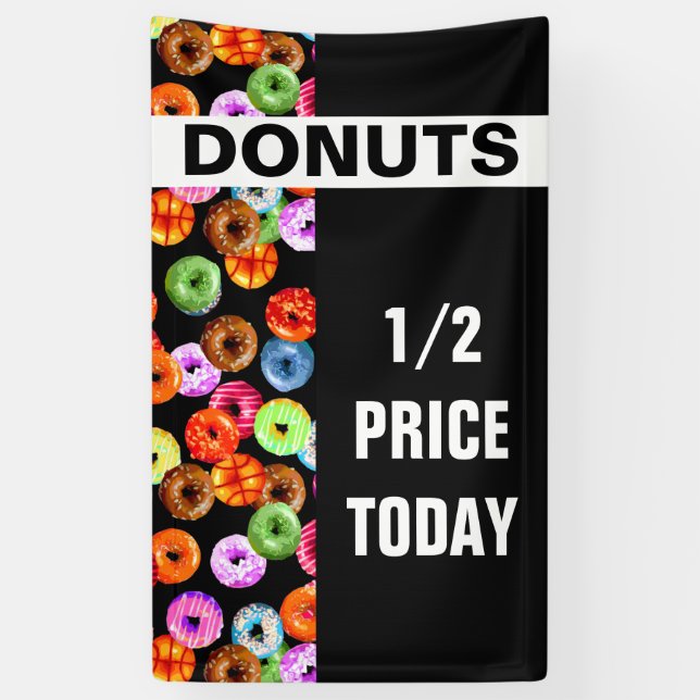Doughnuts seamless pattern + your backgr. & ideas banner (Vertical)