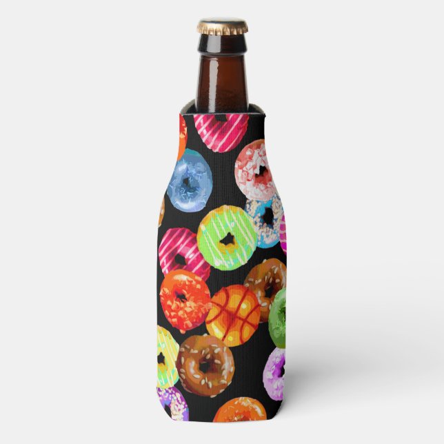 Doughnuts seamless pattern + your backgr. & ideas bottle cooler (Bottle Front)