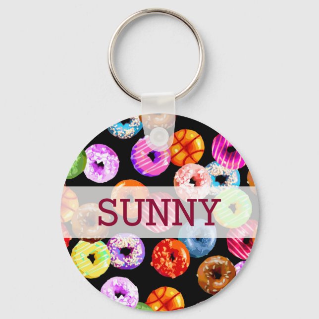 Doughnuts seamless pattern + your backgr. & ideas key ring (Front)