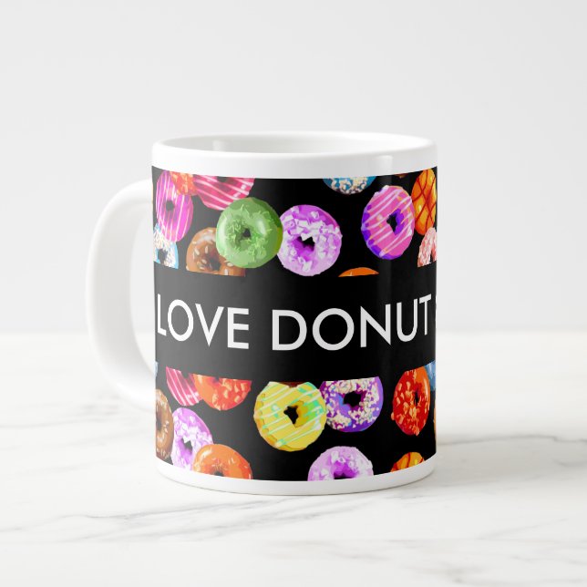 Doughnuts seamless pattern + your backgr. & ideas large coffee mug (Front Left)