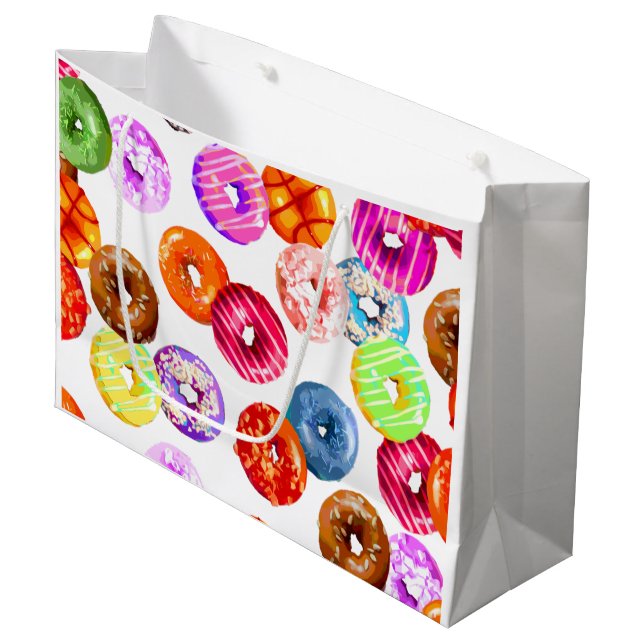Doughnuts seamless pattern + your backgr. & ideas large gift bag (Front Angled)