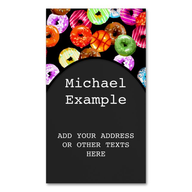 Doughnuts seamless pattern + your backgr. & ideas 	Magnetic business card (Front Vertical)