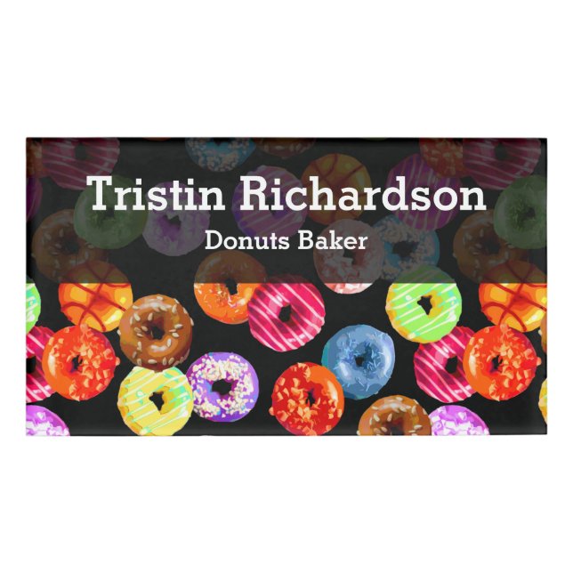Doughnuts seamless pattern + your backgr. & ideas name tag (Front)