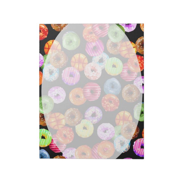 Doughnuts seamless pattern + your backgr. & ideas notepad (Rotated)