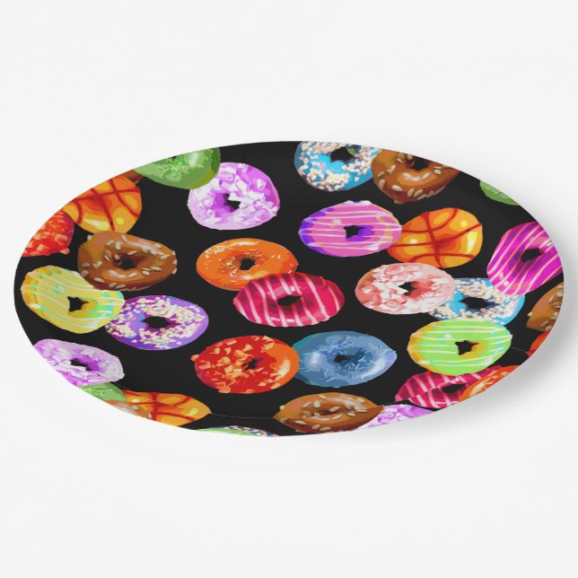 Doughnuts seamless pattern + your backgr. & ideas paper plate (Angled)