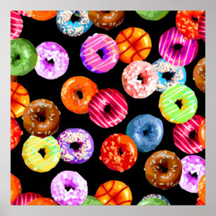 Doughnuts seamless pattern + your backgr. & ideas poster
