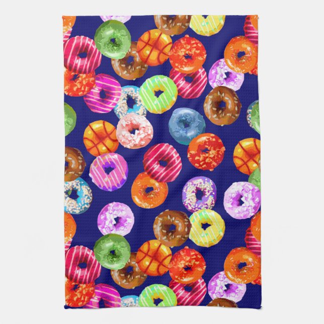 Doughnuts seamless pattern + your backgr. & ideas tea towel (Vertical)