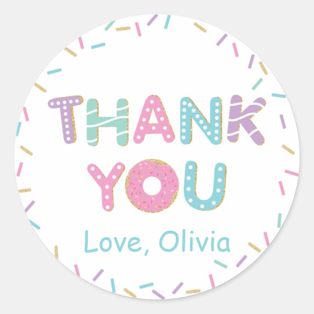 Doughnuts Sprinkles Birthday Baby Shower Thank You Classic Round Sticker (Front)