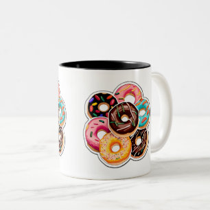 Doughnuts Sticker Art Two-Tone Mug, 11 oz Coffee Mug