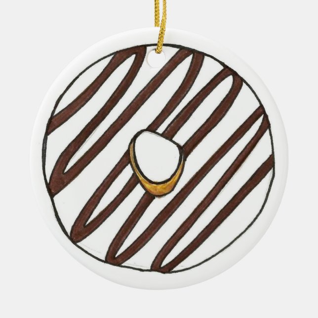 Doughnuts Strawberry Vanilla Zebra Stripe Doughnut Ceramic Ornament (Front)