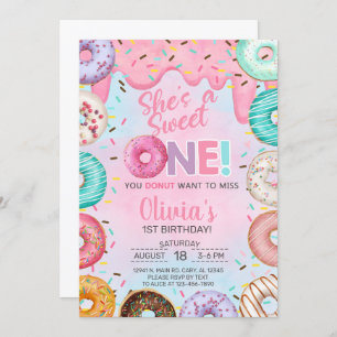 Doughnuts Sweet One girl 1st birthday invitation. Invitation