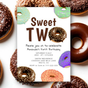 Doughnuts Sweet Two 2nd Birthday Invitation