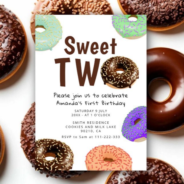 Doughnuts Sweet Two 2nd Birthday Invitation (Creator Uploaded)