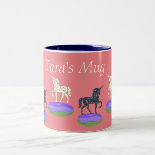 Doughnuts Unicorns Custom Name Two-Tone Coffee Mug