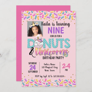 Doughnuts & Unicorns Themed Birthday Party Invitat Invitation
