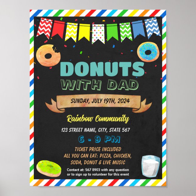 Doughnuts with dad fundraiser event template poster (Front)